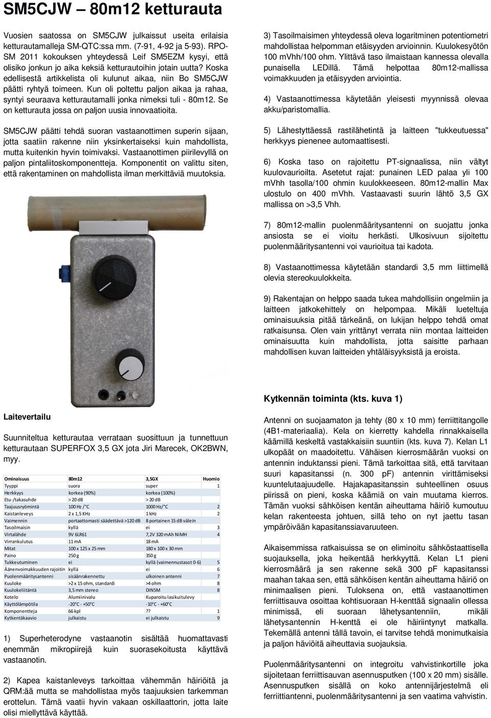 Koska edellisestä artikkelista oli kulunut aikaa, niin Bo SM5CJW päätti ryhtyä toimeen. Kun oli poltettu paljon aikaa ja rahaa, syntyi seuraava ketturautamalli jonka nimeksi tuli - 80m12.