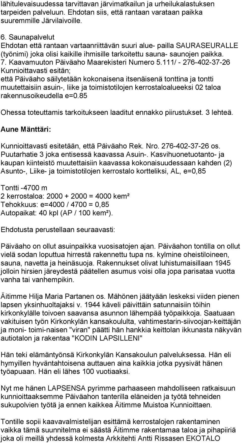 Kaavamuuton Päiväaho Maarekisteri Numero 5.