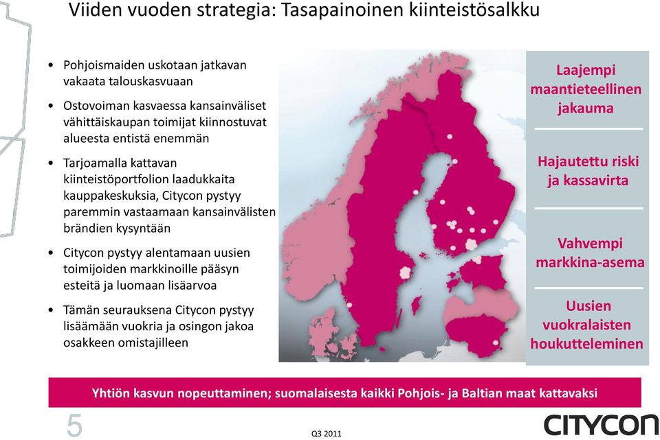 alentamaan uusien toimijoiden markkinoille pääsyn esteitä ja luomaan lisäarvoa Tämän seurauksena Citycon pystyy lisäämään vuokria ja osingon jakoa osakkeen omistajilleen Laajempi