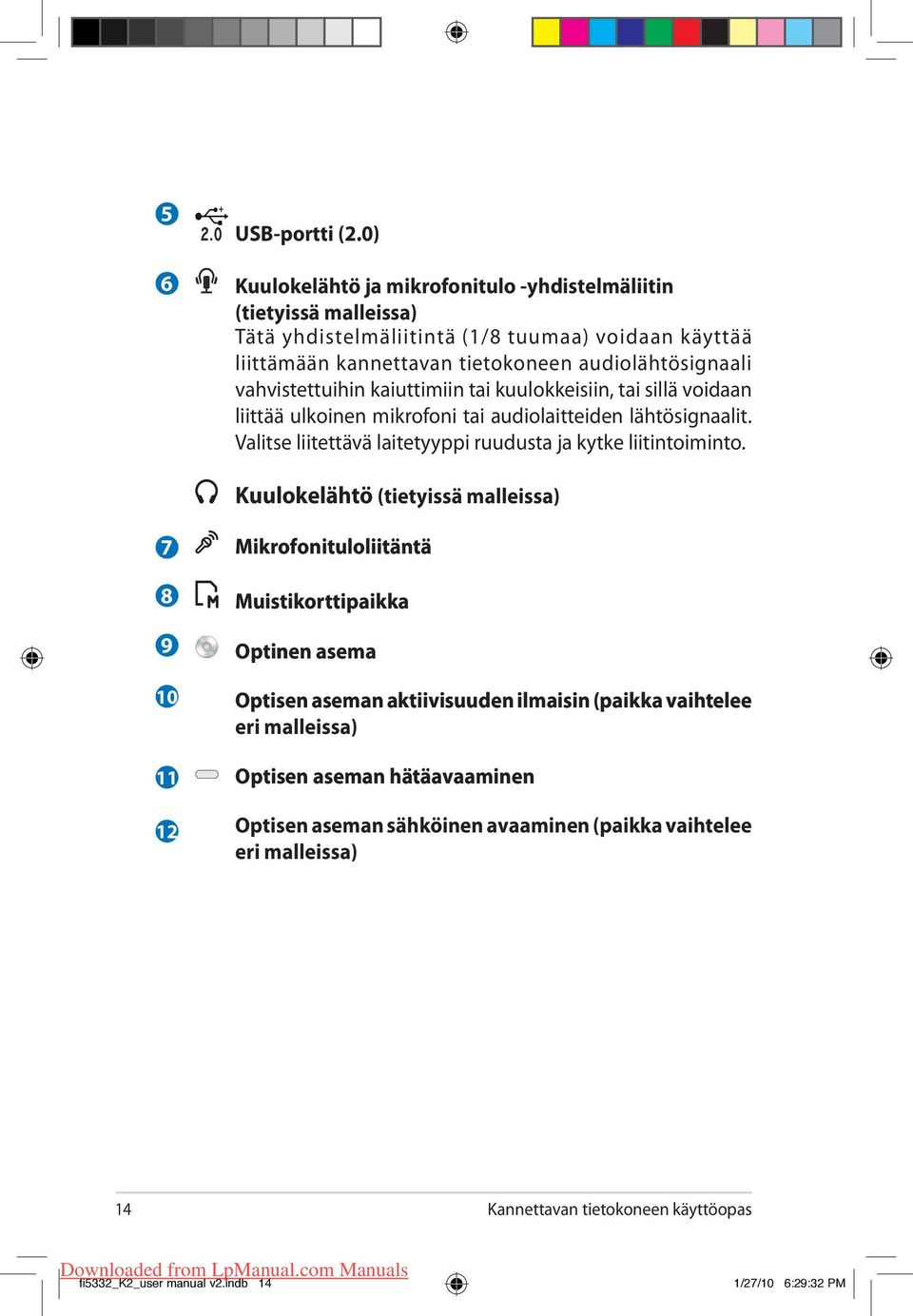 vahvistettuihin kaiuttimiin tai kuulokkeisiin, tai sillä voidaan liittää ulkoinen mikrofoni tai audiolaitteiden lähtösignaalit. Valitse liitettävä laitetyyppi ruudusta ja kytke liitintoiminto.