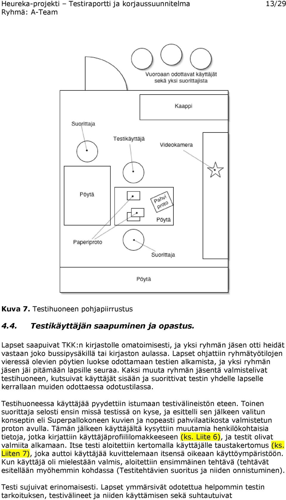 Lapset ohjattiin ryhmätyötilojen vieressä olevien pöytien luokse odottamaan testien alkamista, ja yksi ryhmän jäsen jäi pitämään lapsille seuraa.