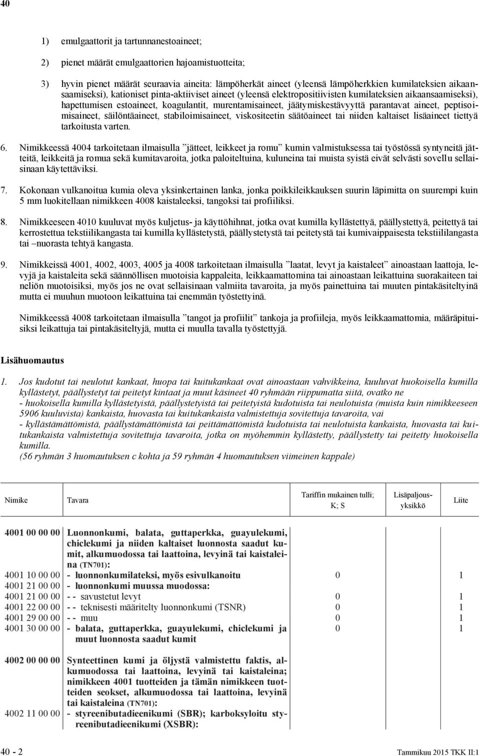 parantavat aineet, peptisoimisaineet, säilöntäaineet, stabiloimisaineet, viskositeetin säätöaineet tai niiden kaltaiset lisäaineet tiettyä tarkoitusta varten. 6.