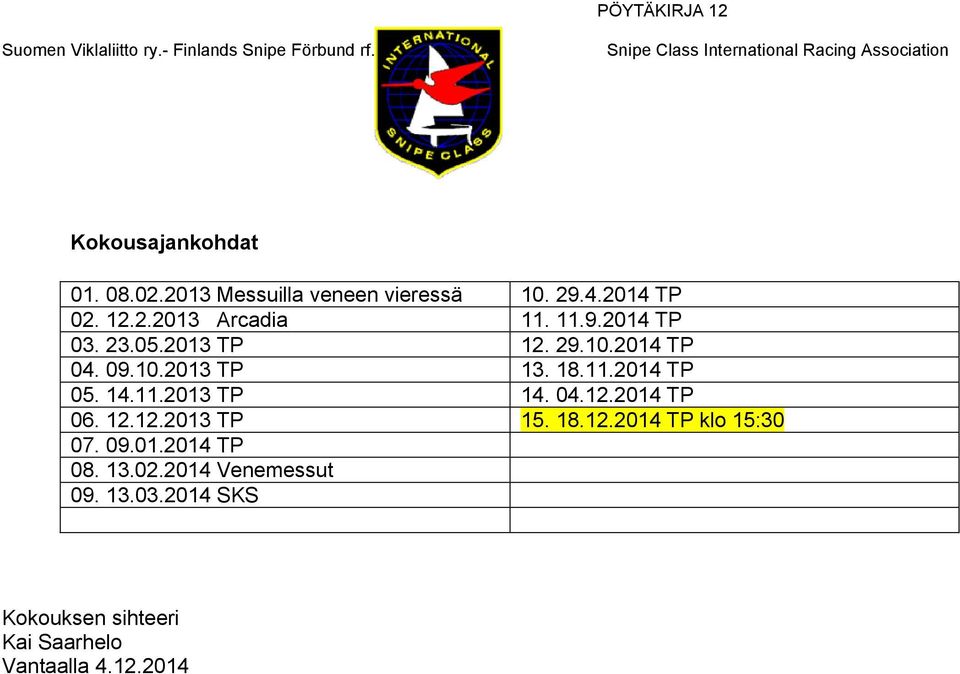 04.12.2014 TP 06. 12.12.2013 TP 15. 18.12.2014 TP klo 15:30 07. 09.01.2014 TP 08. 13.02.