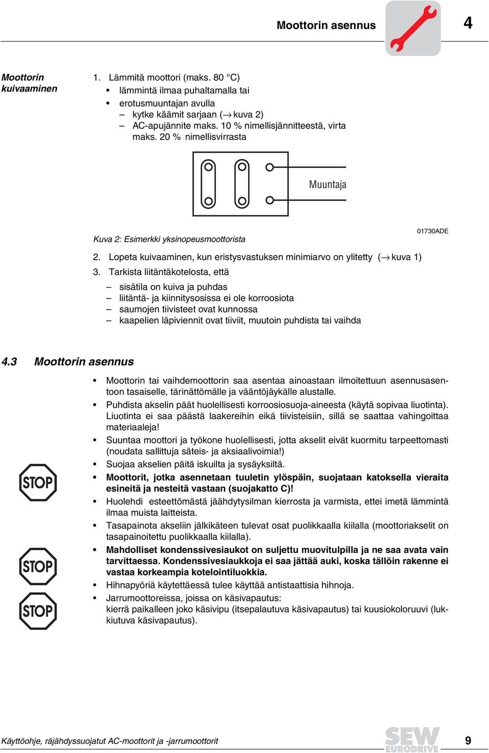 Tarkista liitäntäkotelosta, että sisätila on kuiva ja puhdas liitäntä ja kiinnitysosissa ei ole korroosiota saumojen tiivisteet ovat kunnossa kaapelien läpiviennit ovat tiiviit, muutoin puhdista tai