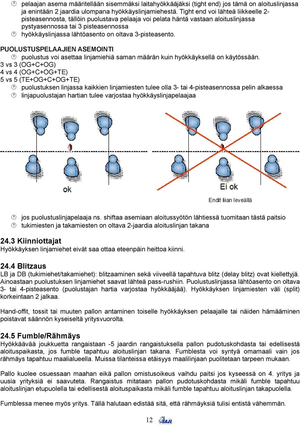 3-pisteasento. PUOLUSTUSPELAAJIEN ASEMOINTI puolustus voi asettaa linjamiehiä saman määrän kuin hyökkäyksellä on käytössään.