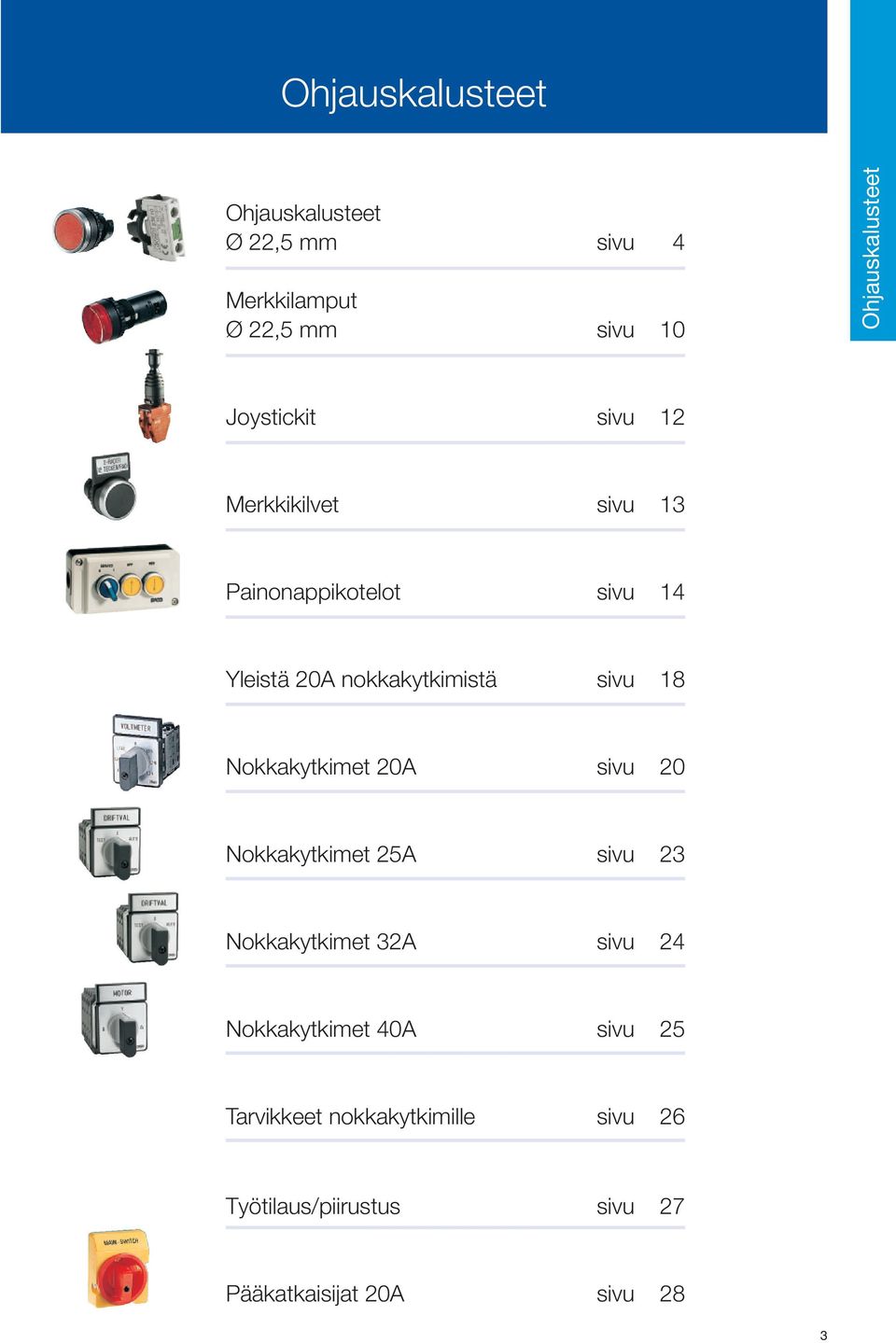 18 Nokkakytkimet 20A sivu 20 Nokkakytkimet 25A sivu 23 Nokkakytkimet 32A sivu 24 Nokkakytkimet 40A