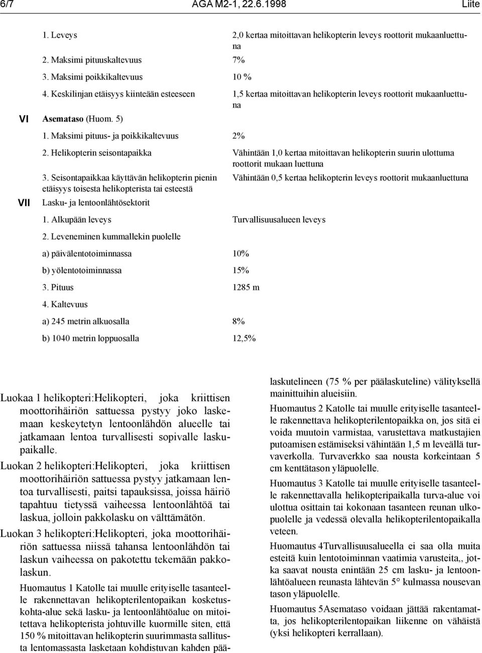 Helikopterin seisontapaikka Vähintään 1,0 kertaa mitoittavan helikopterin suurin ulottuma roottorit mukaan luettuna 3.