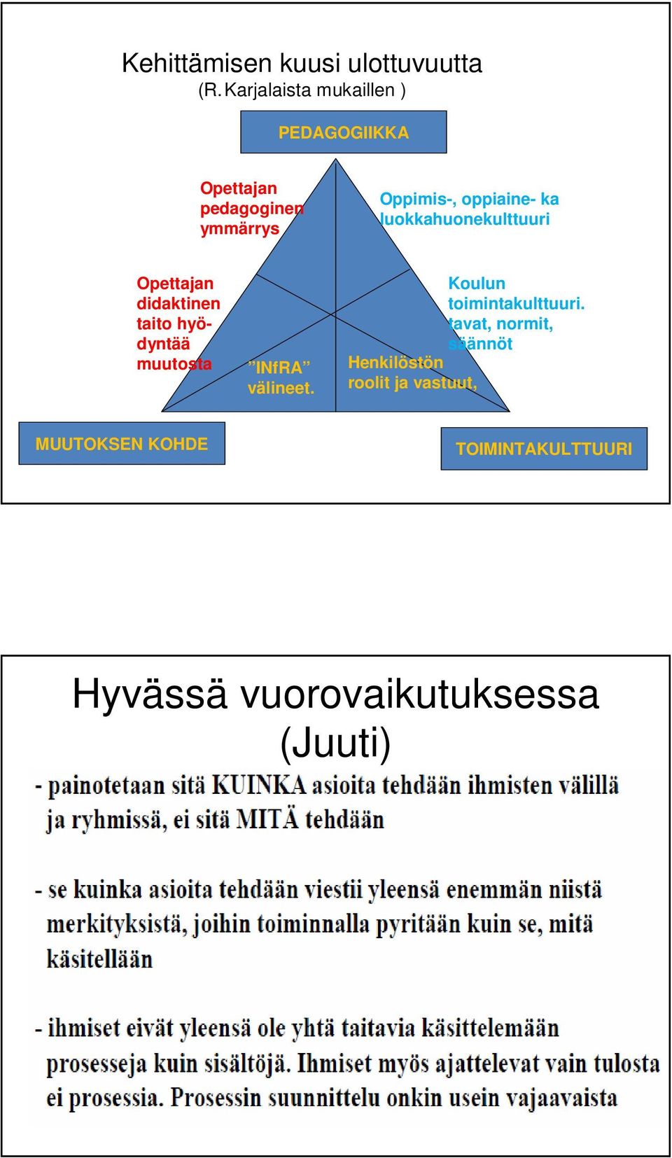 ka luokkahuonekulttuuri Opettajan didaktinen taito hyödyntää muutosta INfRA välineet.