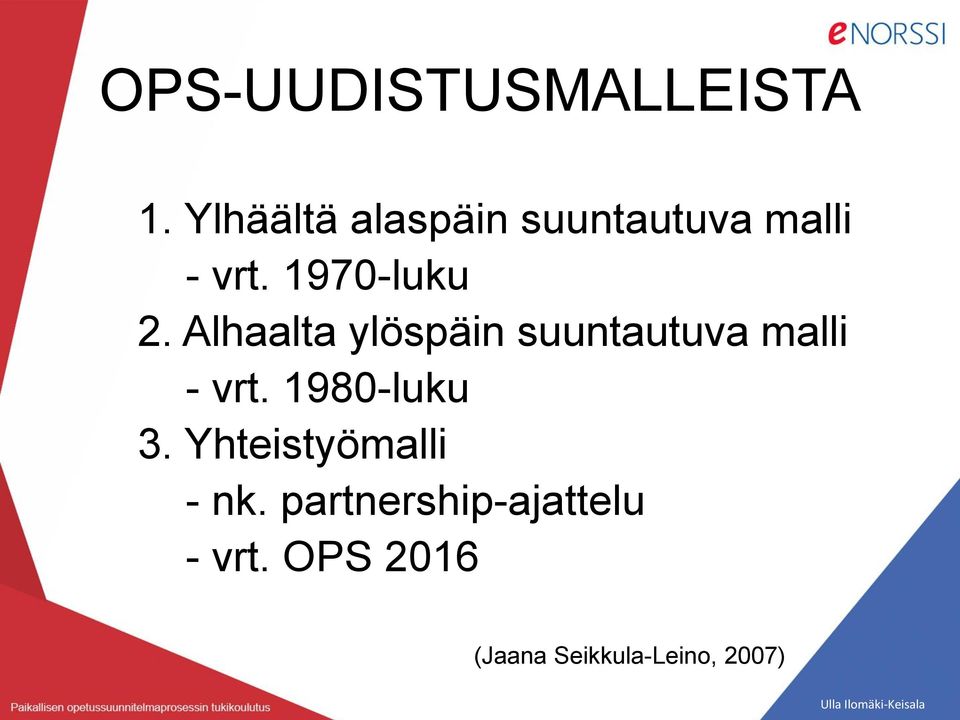 Alhaalta ylöspäin suuntautuva malli - vrt. 1980-luku 3.