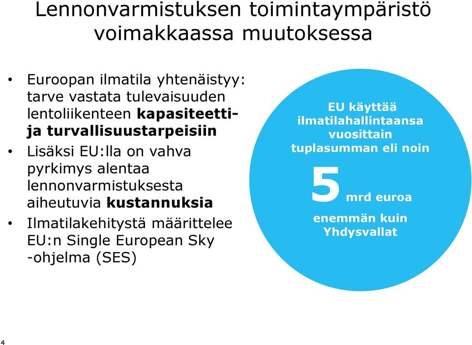 lennonvarmistuksesta aiheutuvia kustannuksia Ilmatilakehitystä määrittelee EU:n Single European Sky -ohjelma