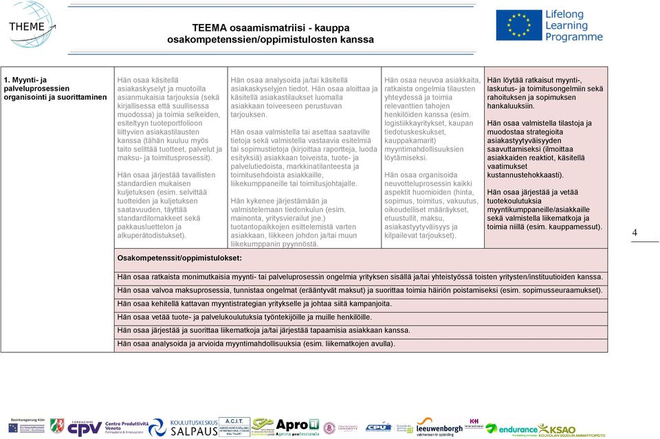 Hän osaa järjestää tavallisten standardien mukaisen kuljetuksen (esim. selvittää tuotteiden ja kuljetuksen saatavuuden, täyttää standardilomakkeet sekä pakkausluettelon ja alkuperätodistukset).