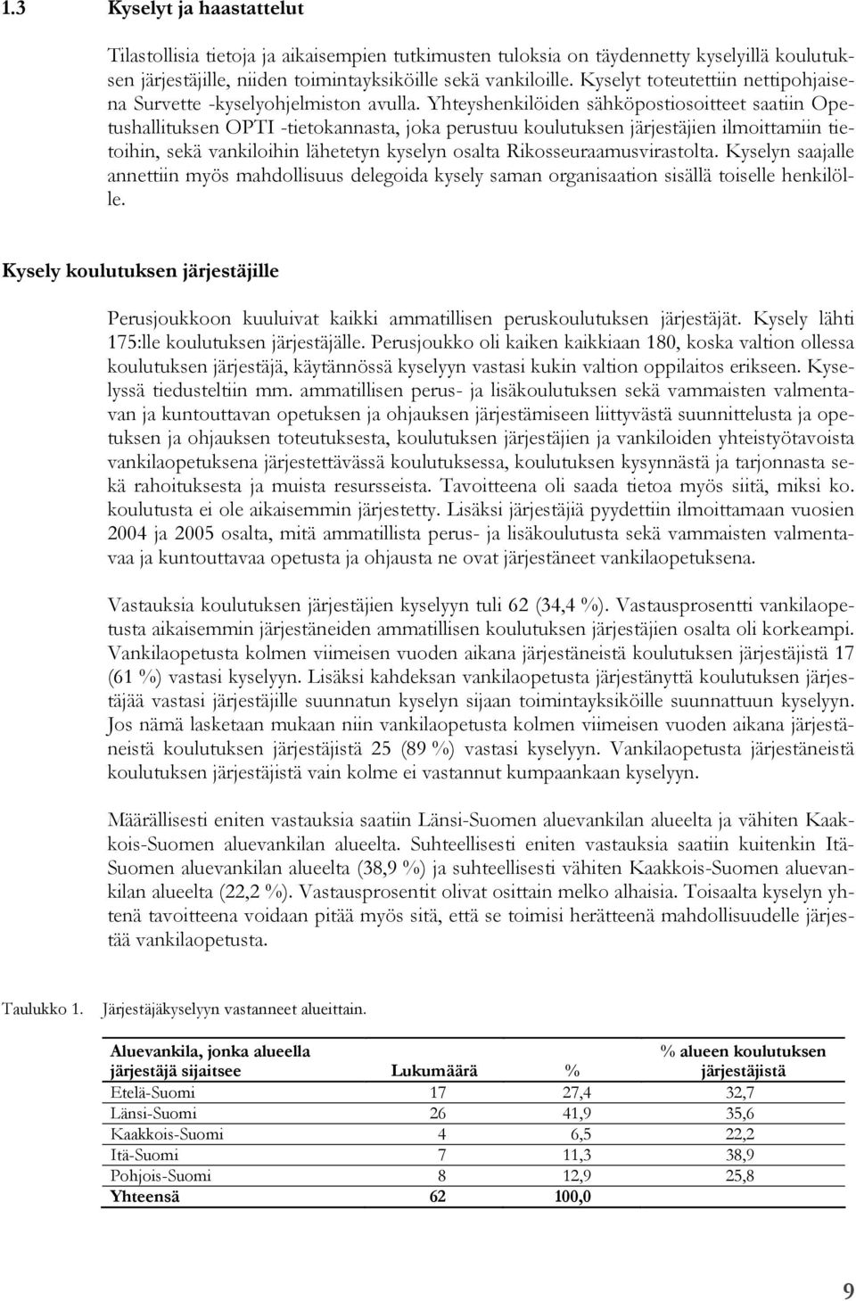 Yhteyshenkilöiden sähköpostiosoitteet saatiin Opetushallituksen OPTI -tietokannasta, joka perustuu koulutuksen järjestäjien ilmoittamiin tietoihin, sekä vankiloihin lähetetyn kyselyn osalta