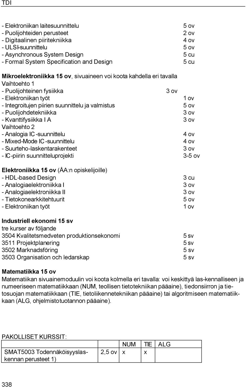 Puolijohdetekniikka 3 ov - Kvanttifysiikka I A 3 ov Vaihtoehto 2 - Analogia IC-suunnittelu 4 ov - Mixed-Mode IC-suunnittelu 4 ov - Suurteho-laskentarakenteet 3 ov - IC-piirin suunnitteluprojekti 3-5