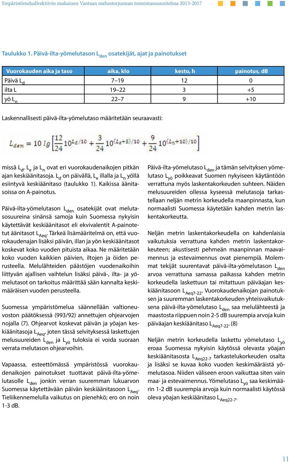 päivä-ilta-yömelutaso määritetään seuraavasti: missä L d, L e ja L n ovat eri vuorokaudenaikojen pitkän ajan keskiäänitasoja.