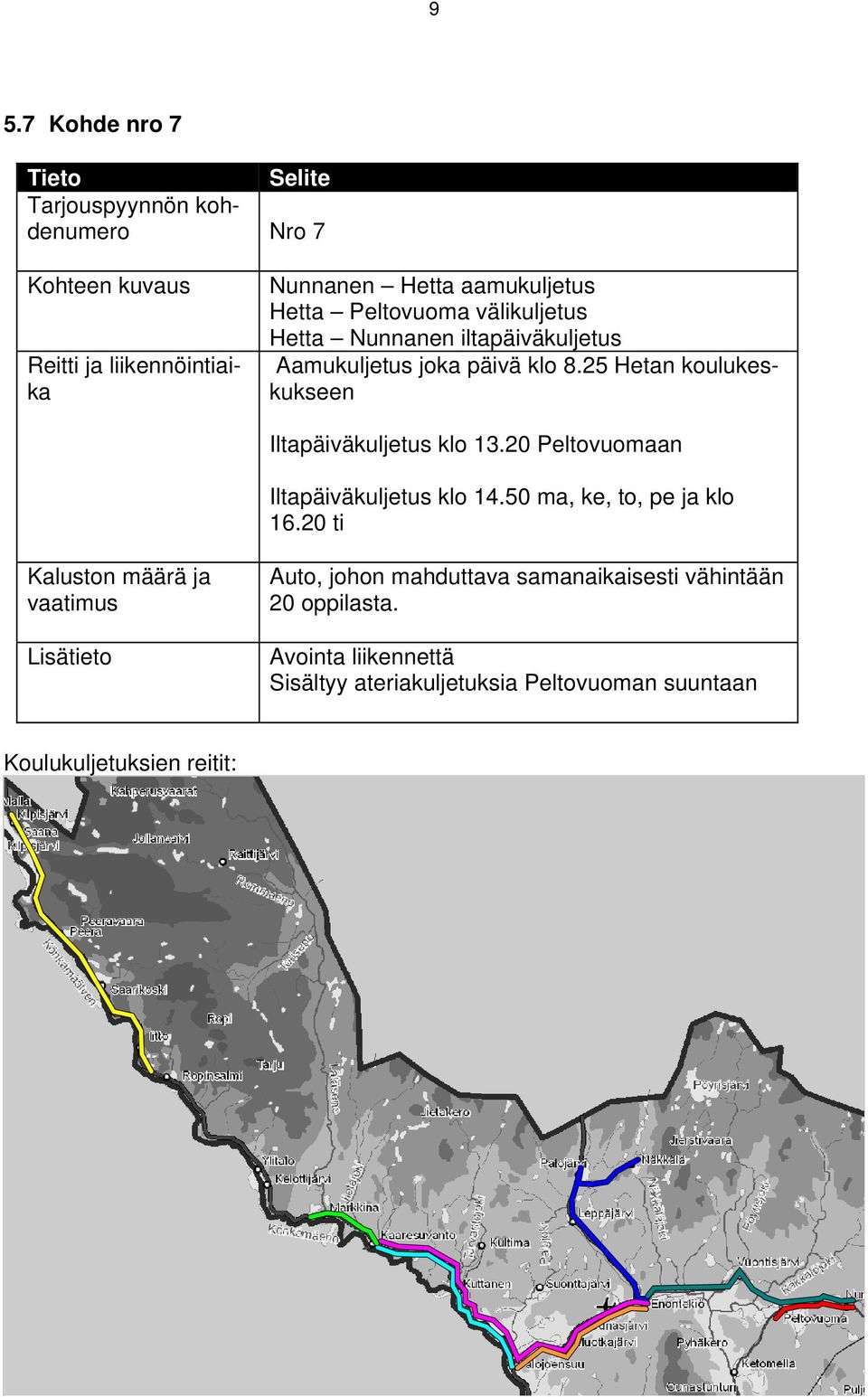 25 Hetan koulukeskukseen Iltapäiväkuljetus klo 13.20 Peltovuomaan Iltapäiväkuljetus klo 14.