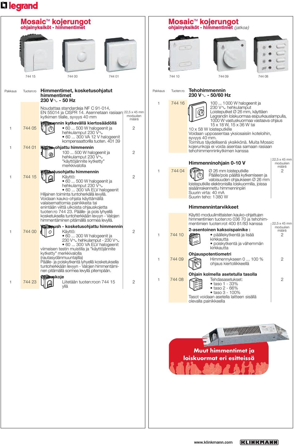 .. 300 VA 12 V halogeenit kompensaattorilla tuoten. 401 39 1 744 01 Kierto-ohjattu himmennin 100.