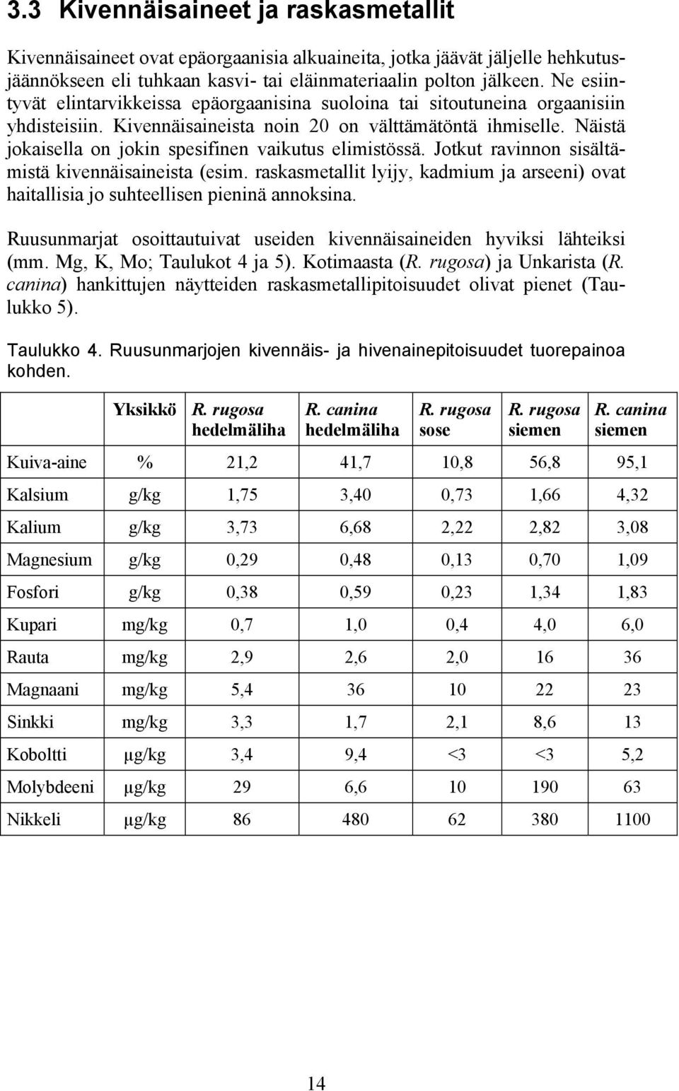 Näistä jokaisella on jokin spesifinen vaikutus elimistössä. Jotkut ravinnon sisältämistä kivennäisaineista (esim.