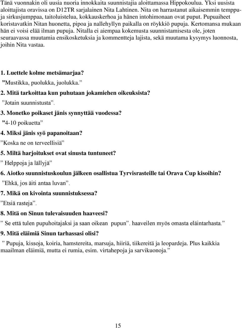 Pupuaiheet koristavatkin Nitan huonetta, pipoa ja nallehyllyn paikalla on röykkiö pupuja. Kertomansa mukaan hän ei voisi elää ilman pupuja.