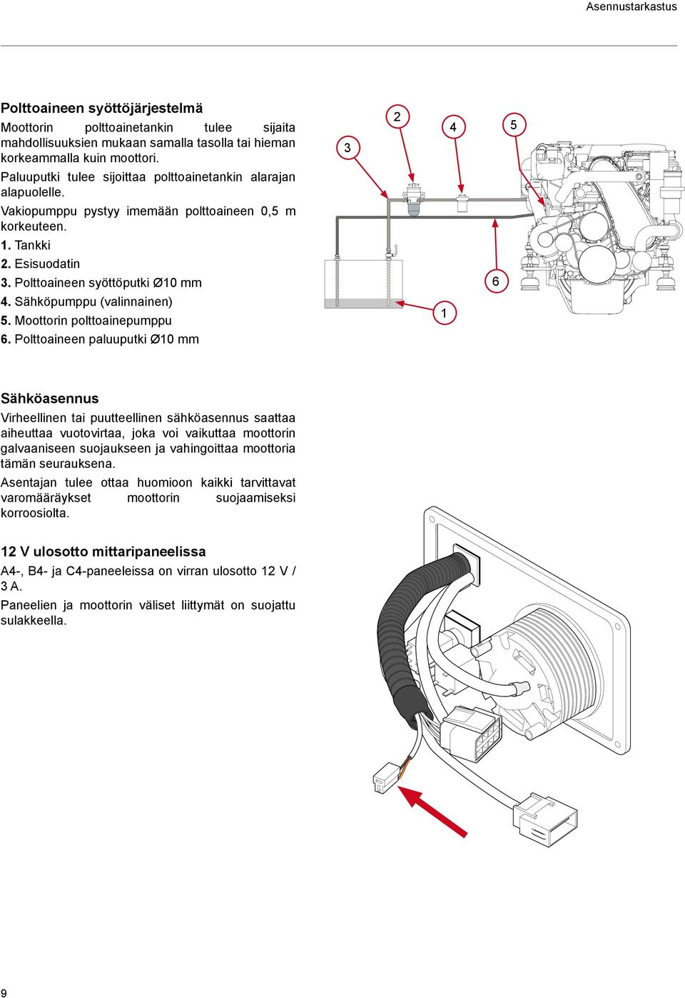 Sähköpumppu (valinnainen) 5. Moottorin polttoainepumppu 1 6.