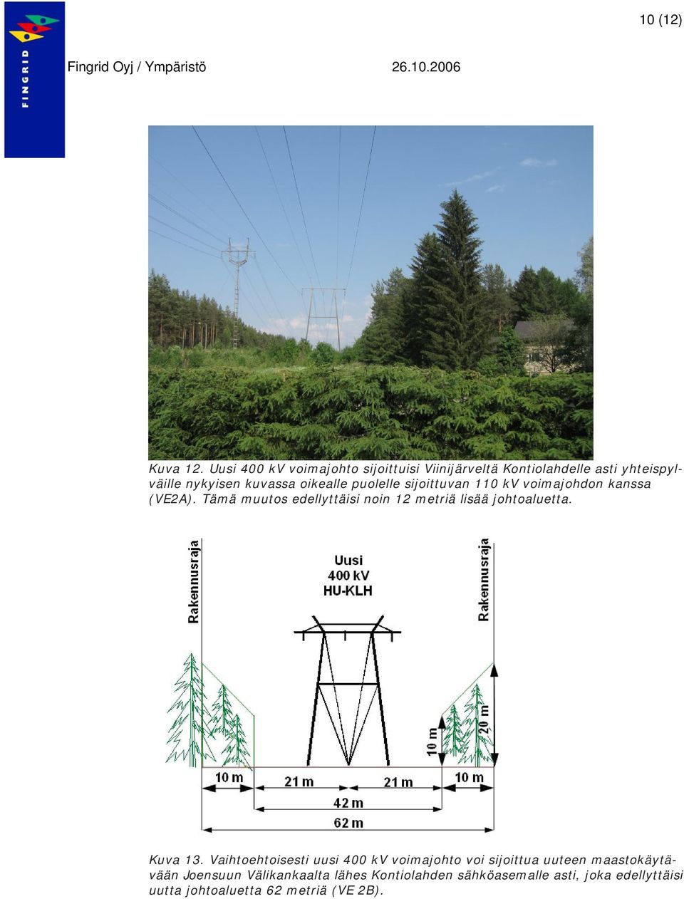 puolelle sijoittuvan 110 kv voimajohdon kanssa (VE2A).