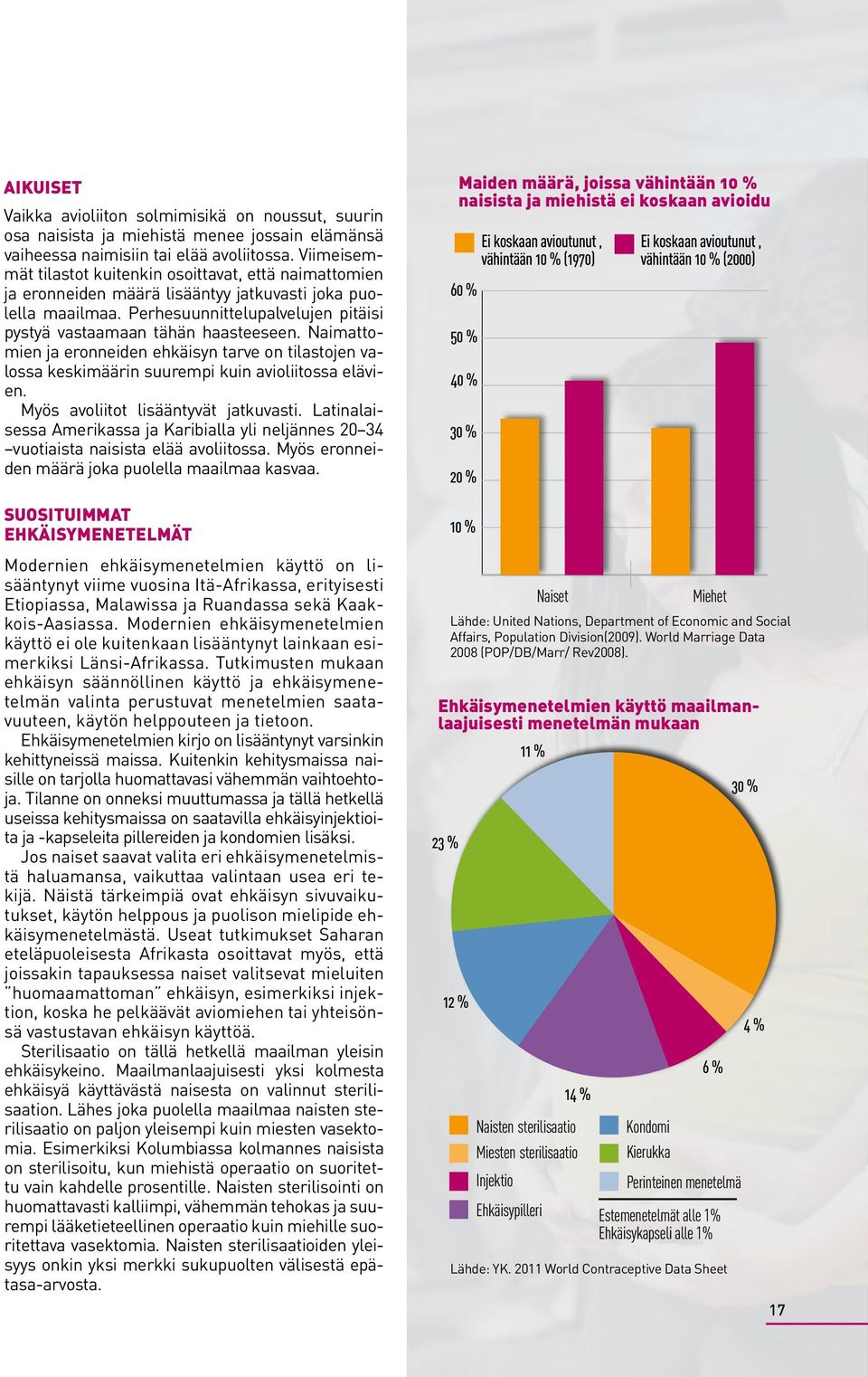 Naimattomien ja eronneiden ehkäisyn tarve on tilastojen valossa keskimäärin suurempi kuin avioliitossa elävien. Myös avoliitot lisääntyvät jatkuvasti.