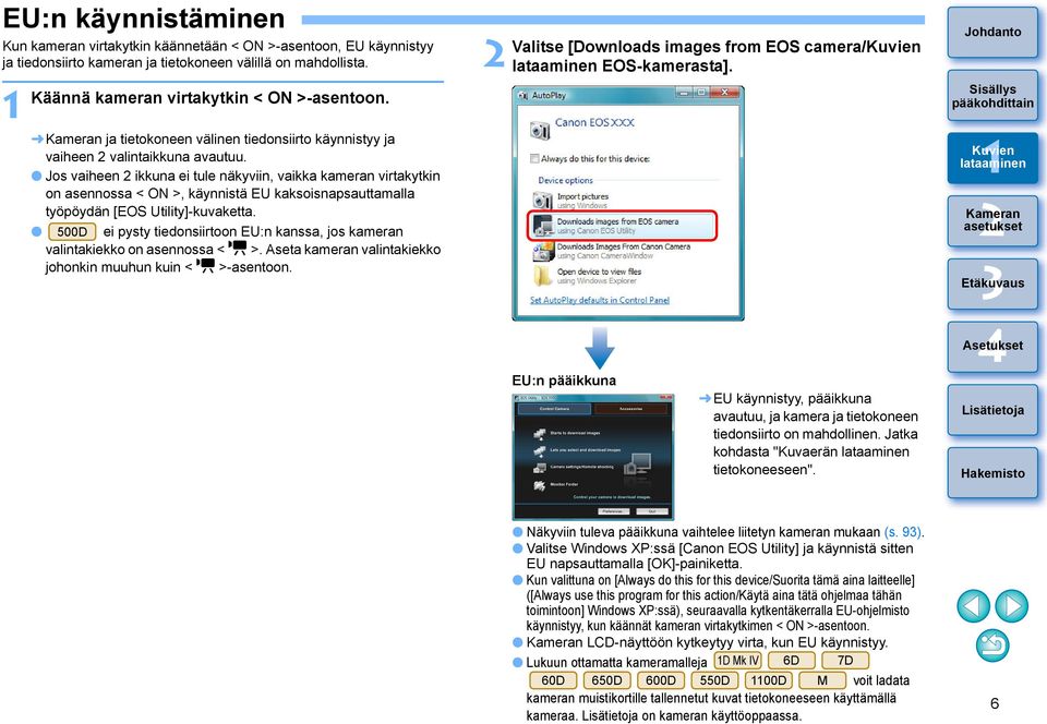 Jos vaiheen ikkuna ei tule näkyviin, vaikka kameran virtakytkin on asennossa < ON >, käynnistä EU kaksoisnapsauttamalla työpöydän [EOS Utility]-kuvaketta.