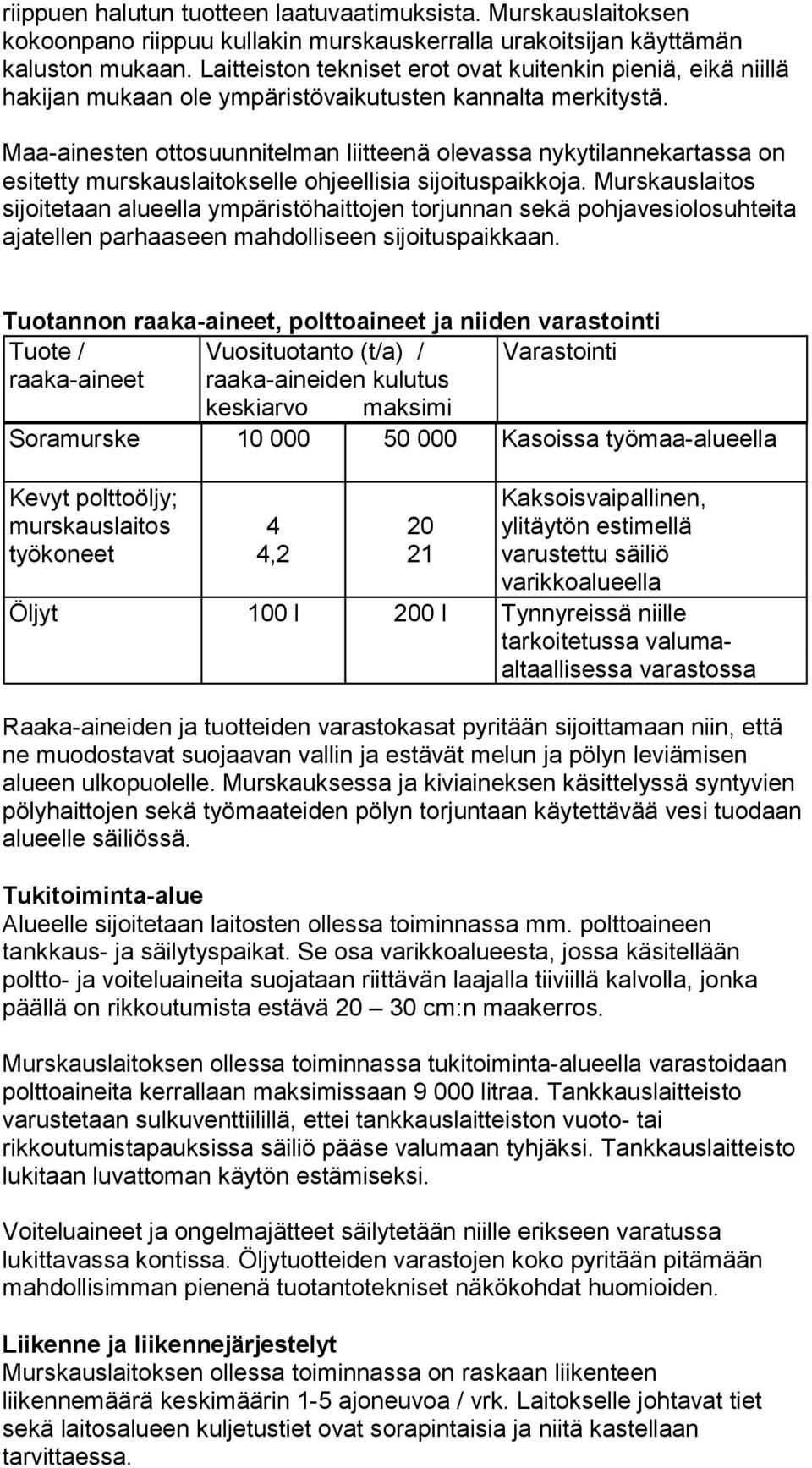 Maa-ainesten ottosuunnitelman liitteenä olevassa nykytilannekartassa on esitetty murskauslaitokselle ohjeellisia sijoituspaikkoja.