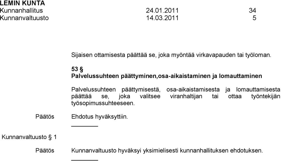 53 Palvelussuhteen päättyminen,osa-aikaistaminen ja lomauttaminen Palvelussuhteen päättymisestä,