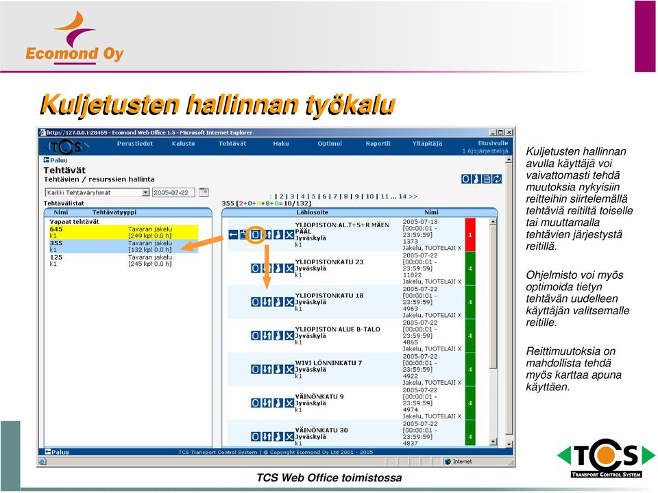 järjestystä reitillä.