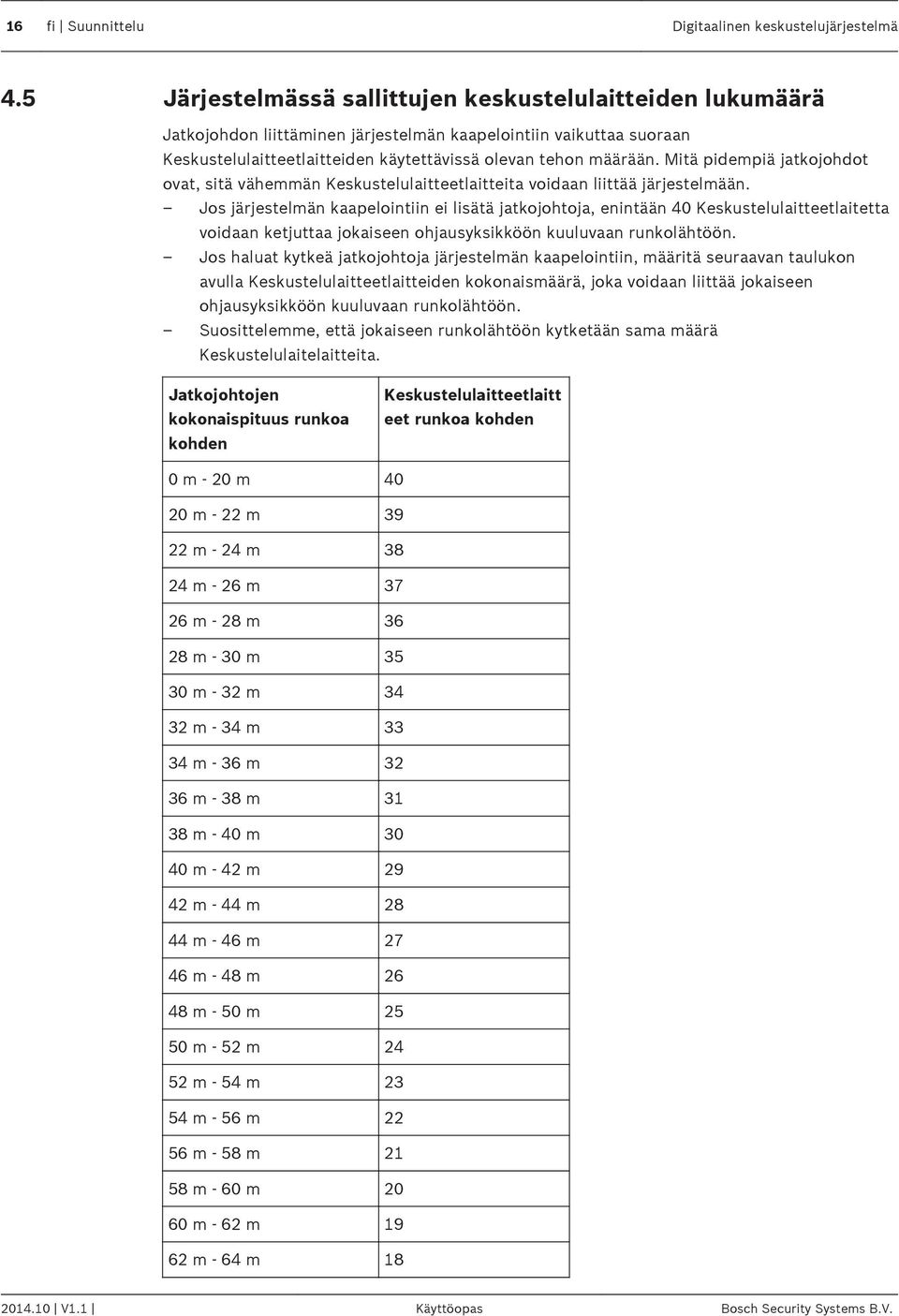 Mitä pidempiä jatkojohdot ovat, sitä vähemmän Keskustelulaitteetlaitteita voidaan liittää järjestelmään.