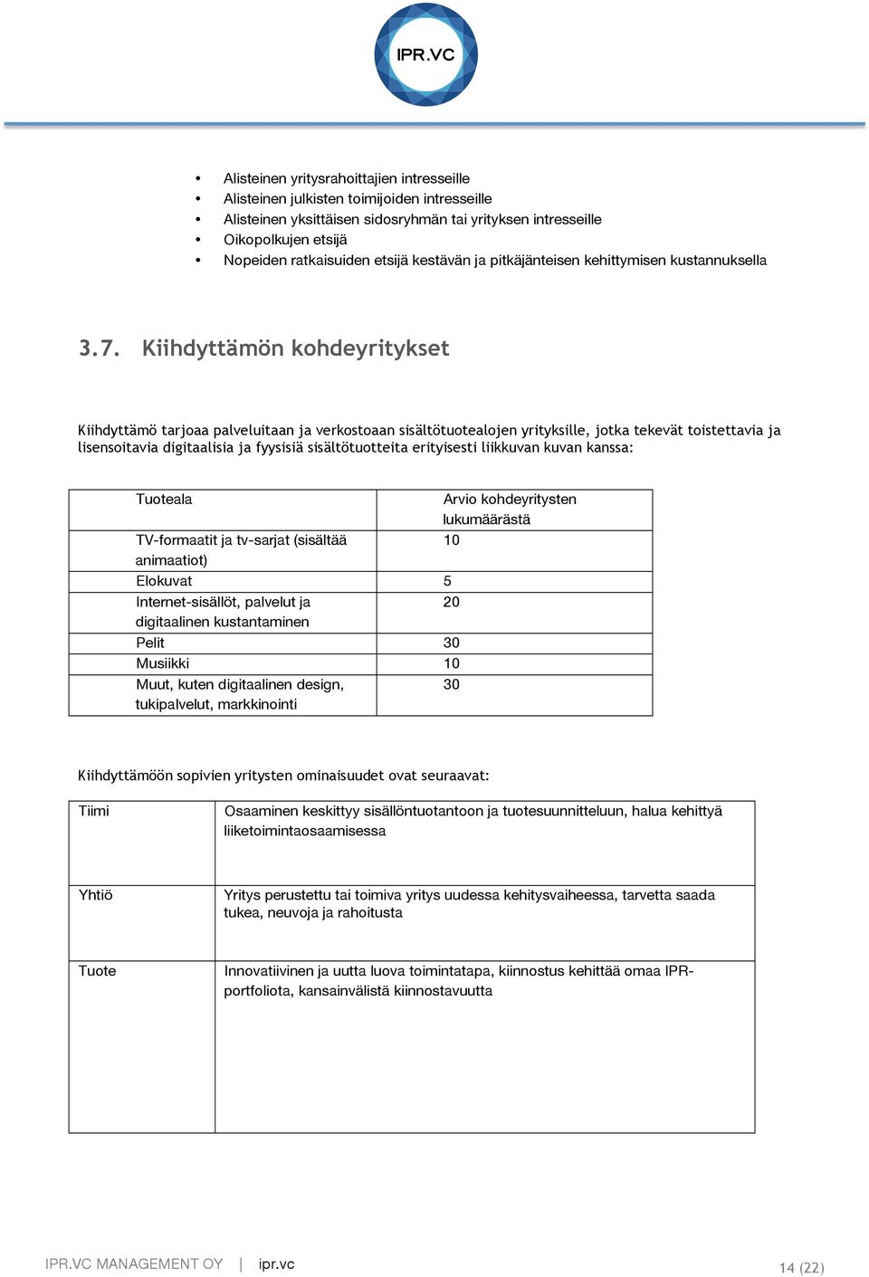 Kiihdyttämön kohdeyritykset Kiihdyttämö tarjoaa palveluitaan ja verkostoaan sisältötuotealojen yrityksille, jotka tekevät toistettavia ja lisensoitavia digitaalisia ja fyysisiä sisältötuotteita