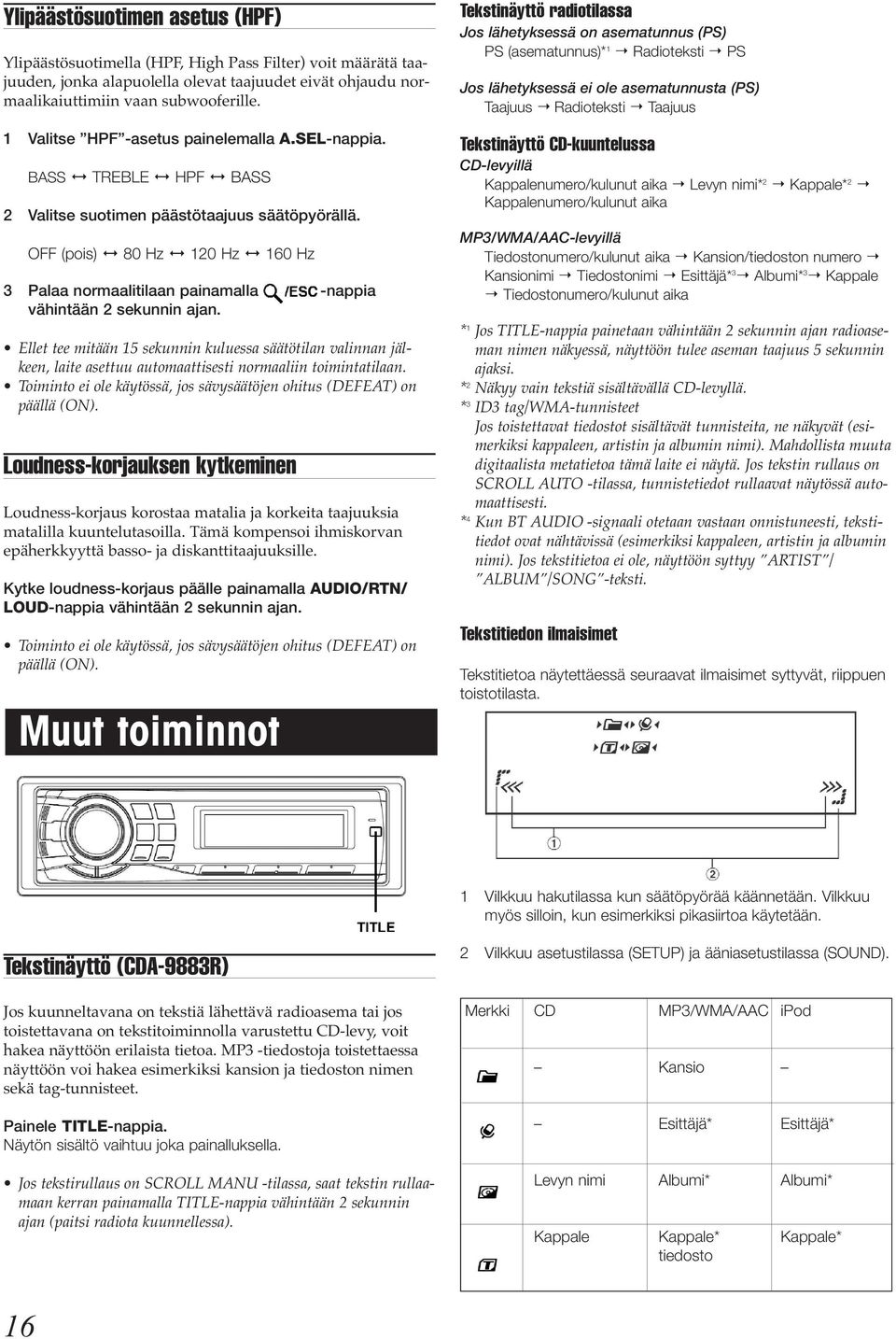 OFF (pois) 80 Hz 120 Hz 160 Hz 3 Palaa normaalitilaan painamalla -nappia vähintään 2 sekunnin ajan.