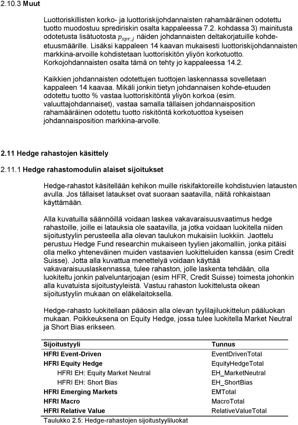 Kaikkien johdannaisten odotettujen tuottojen laskennassa sovelletaan kappaleen 14 kaavaa. Mikäli jonkin tietyn johdannaisen kohde-etuuden odotettu tuotto vastaa luottoriskitöntä yliyön korkoa (esim.