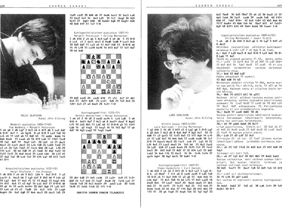 + Kf4 49 Th4+ Rxh4 50 Txe4+ 1-0 HEl..GI Ol..AFSSON Kuva: Jörn ELfving Moderni puolustus (806-7/40) Tom Wedberg - Margeir Petursson 1 e4 g6 2 d4 ~g? 3 Re3 c6 4 Rf3 d6 5 ~e2 Rd?