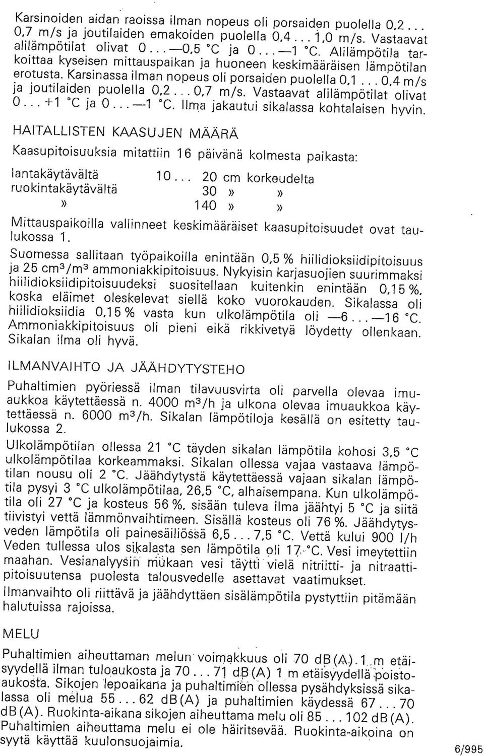 Vastaavat alilämpötilat livat... +1 C ja... 1 C. lma jakautui sikalassa khtalaisen hyvin. HATALLST KAASUJ MÄÄRÄ Kaasupitisuuksia mitattiin 16 päivänä klmesta paikasta: lantakäytävältä 1.