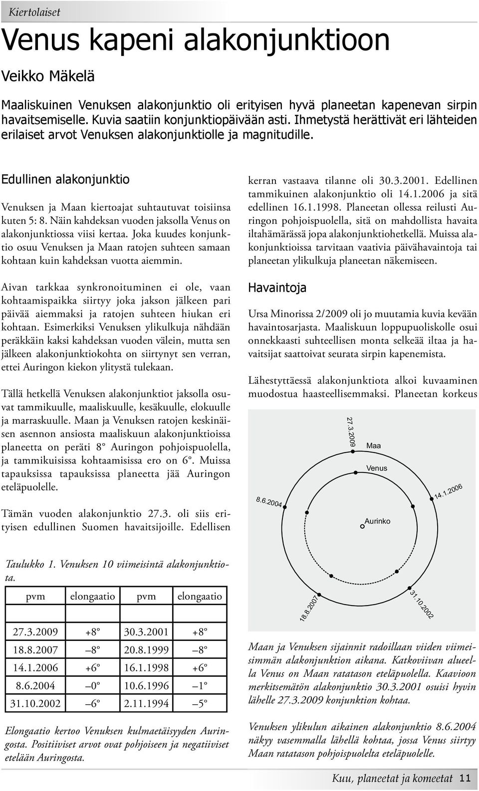 Näin kahdeksan vuoden jaksolla Venus on alakonjunktiossa viisi kertaa. Joka kuudes konjunktio osuu Venuksen ja Maan ratojen suhteen samaan kohtaan kuin kahdeksan vuotta aiemmin.