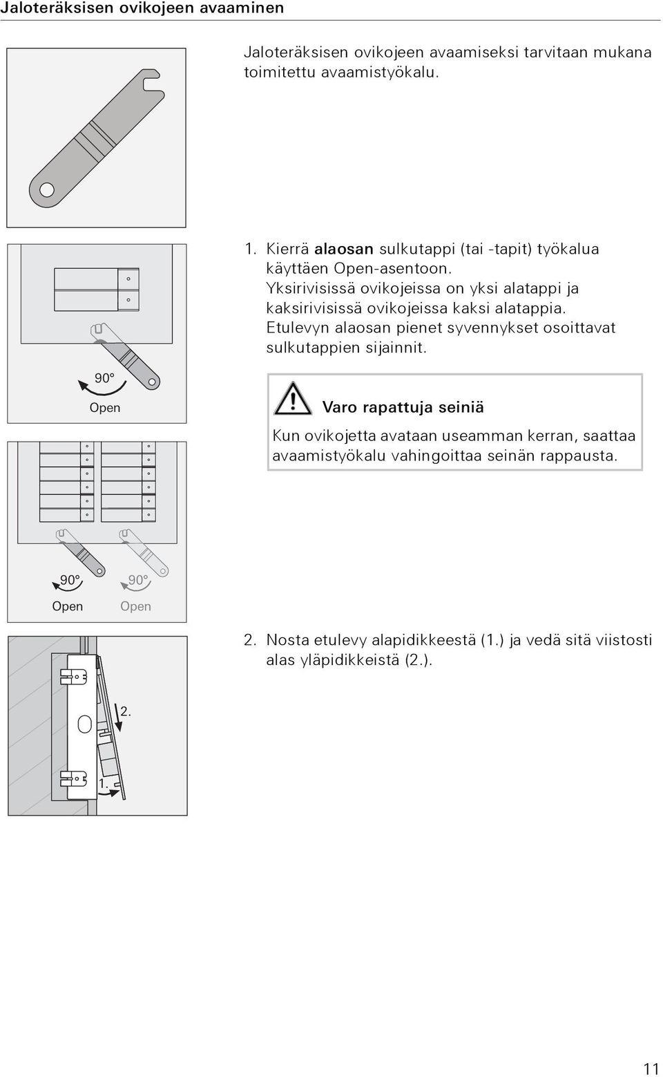 Yksirivisissä ovikojeissa on yksi alatappi ja kaksirivisissä ovikojeissa kaksi alatappia.