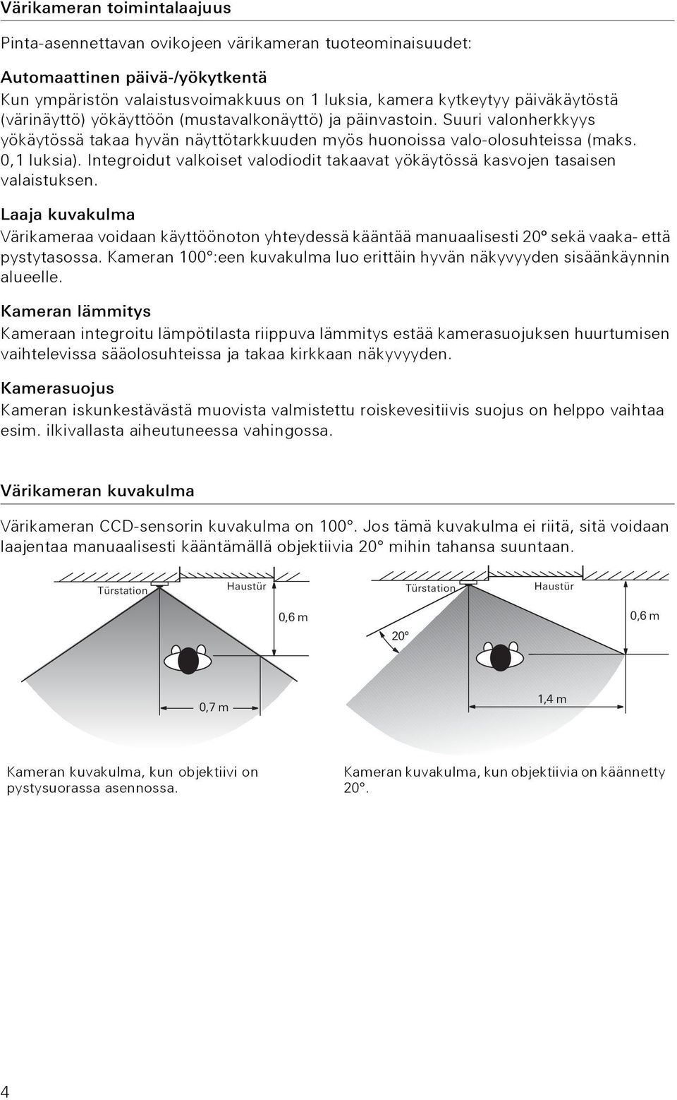 Integroidut valkoiset valodiodit takaavat yökäytössä kasvojen tasaisen valaistuksen.