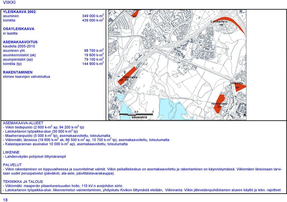 k-m 2 tp) - Latokartanon työpaikka-alue (30 000 k-m 2 tp) - Maaherranpuisto (5 000 k-m 2 tp), asemakaavoitettu, toteutumatta - Viikinmäki, länsiosa (19 600 k-m 2 ak, 66 500 k-m 2 ap, 15 700 k-m 2