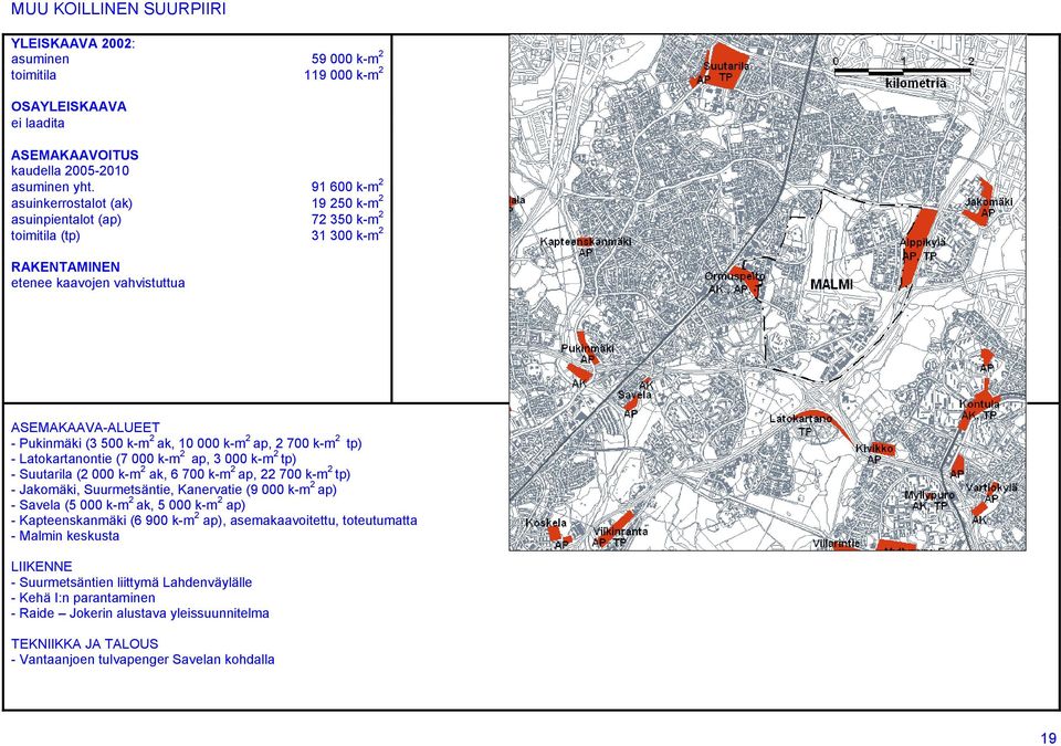 ap, 2 700 k-m 2 tp) - Latokartanontie (7 000 k-m 2 ap, 3 000 k-m 2 tp) - Suutarila (2 000 k-m 2 ak, 6 700 k-m 2 ap, 22 700 k-m 2 tp) - Jakomäki, Suurmetsäntie, Kanervatie (9 000 k-m 2 ap) -