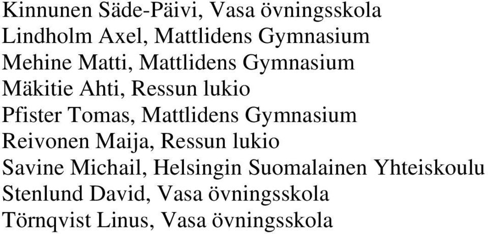 Mattlidens Gymnasium Reivonen Maija, Ressun lukio Savine Michail, Helsingin