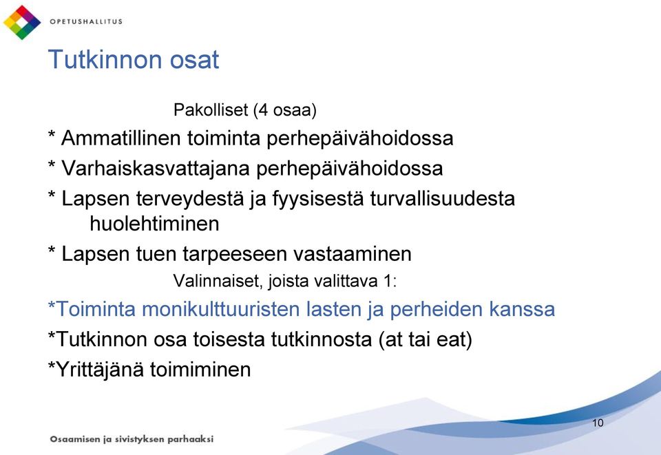 huolehtiminen * Lapsen tuen tarpeeseen vastaaminen Valinnaiset, joista valittava 1: *Toiminta