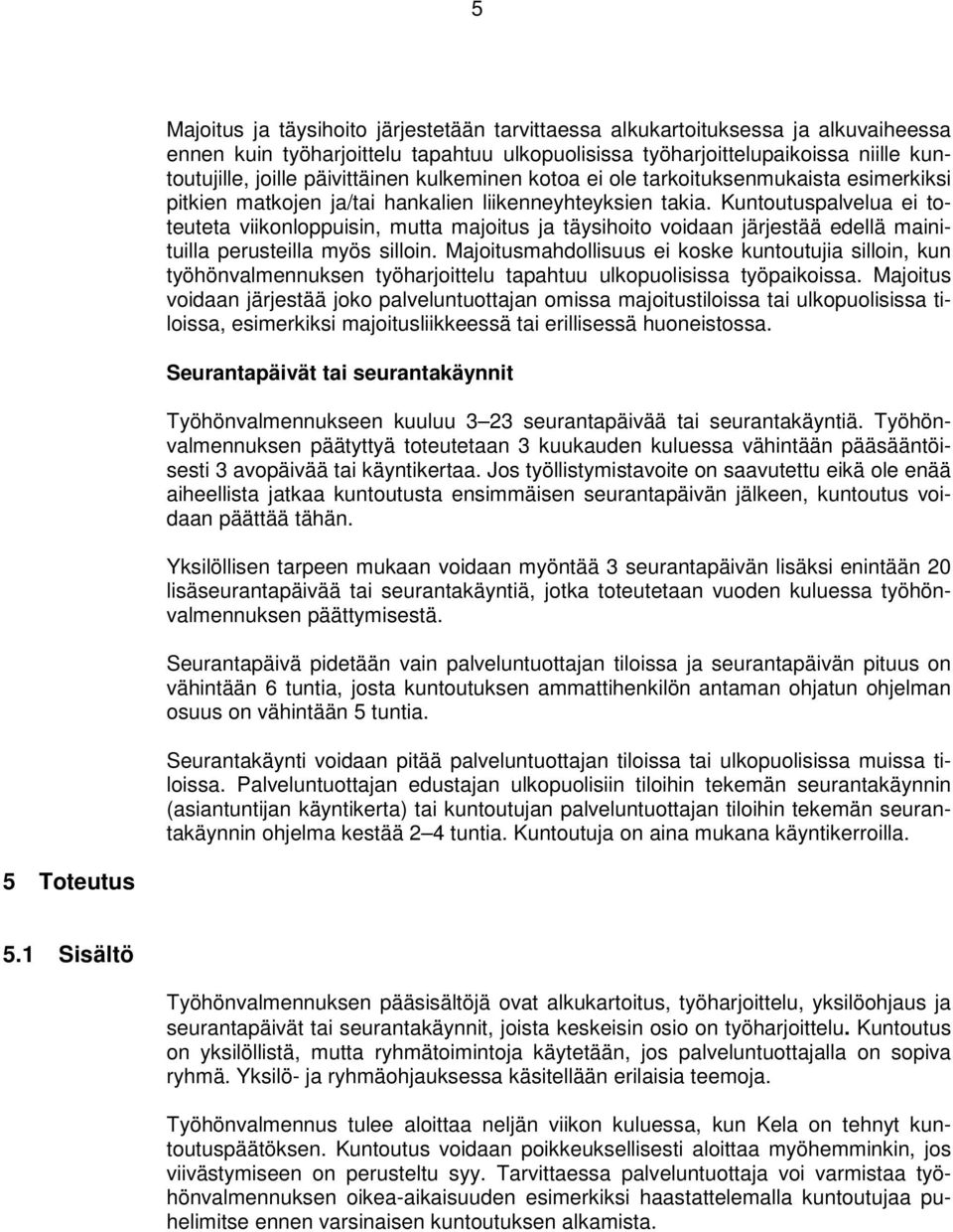 Kuntoutuspalvelua ei toteuteta viikonloppuisin, mutta majoitus ja täysihoito voidaan järjestää edellä mainituilla perusteilla myös silloin.