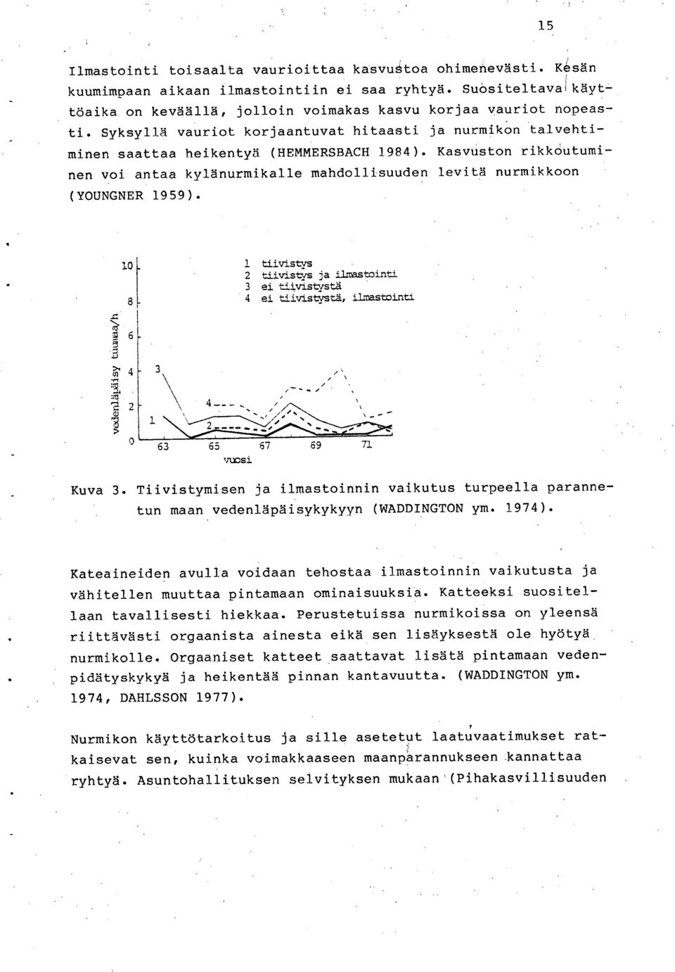 Kasvuston rikkoutuminen voi antaa kylänurmikalle mahdollisuuden levitä nurmikkoon (YOUNGNER 1959).