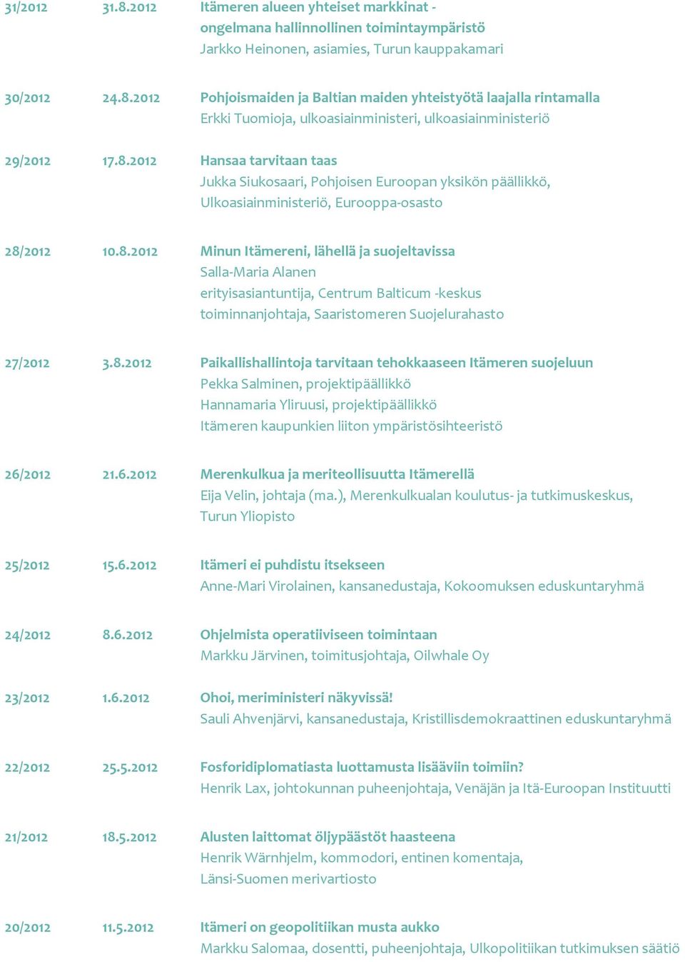 8.2012 Paikallishallintoja tarvitaan tehokkaaseen Itämeren suojeluun Pekka Salminen, projektipäällikkö Hannamaria Yliruusi, projektipäällikkö Itämeren kaupunkien liiton ympäristösihteeristö 26/2012