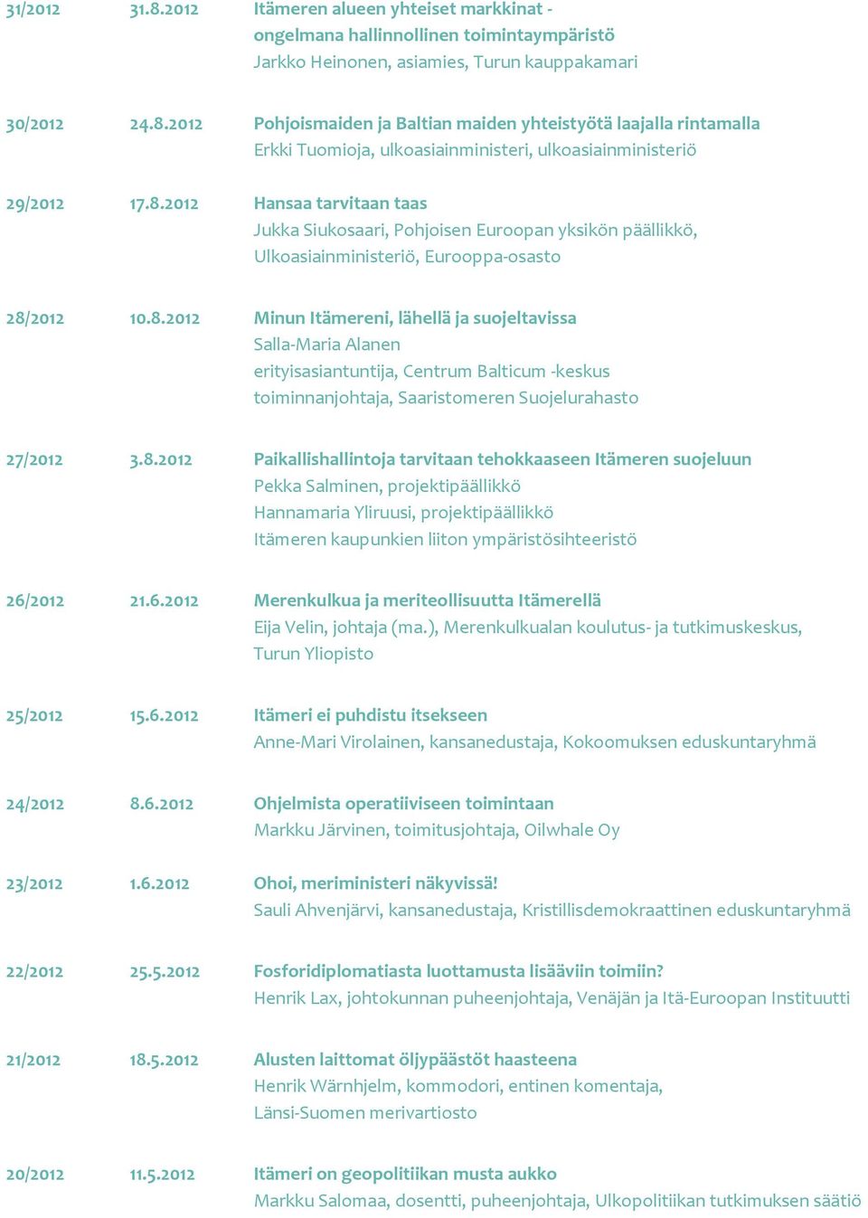 8.2012 Paikallishallintoja tarvitaan tehokkaaseen Itämeren suojeluun Pekka Salminen, projektipäällikkö Hannamaria Yliruusi, projektipäällikkö Itämeren kaupunkien liiton ympäristösihteeristö 26/2012