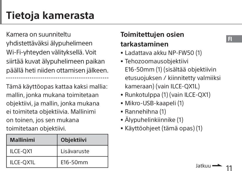 Mallinimi on toinen, jos sen mukana toimitetaan objektiivi.