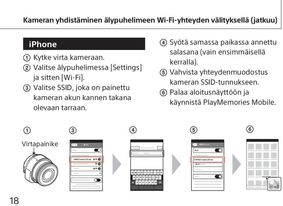 Valitse SSID, joka on painettu kameran akun kannen takana olevaan tarraan.