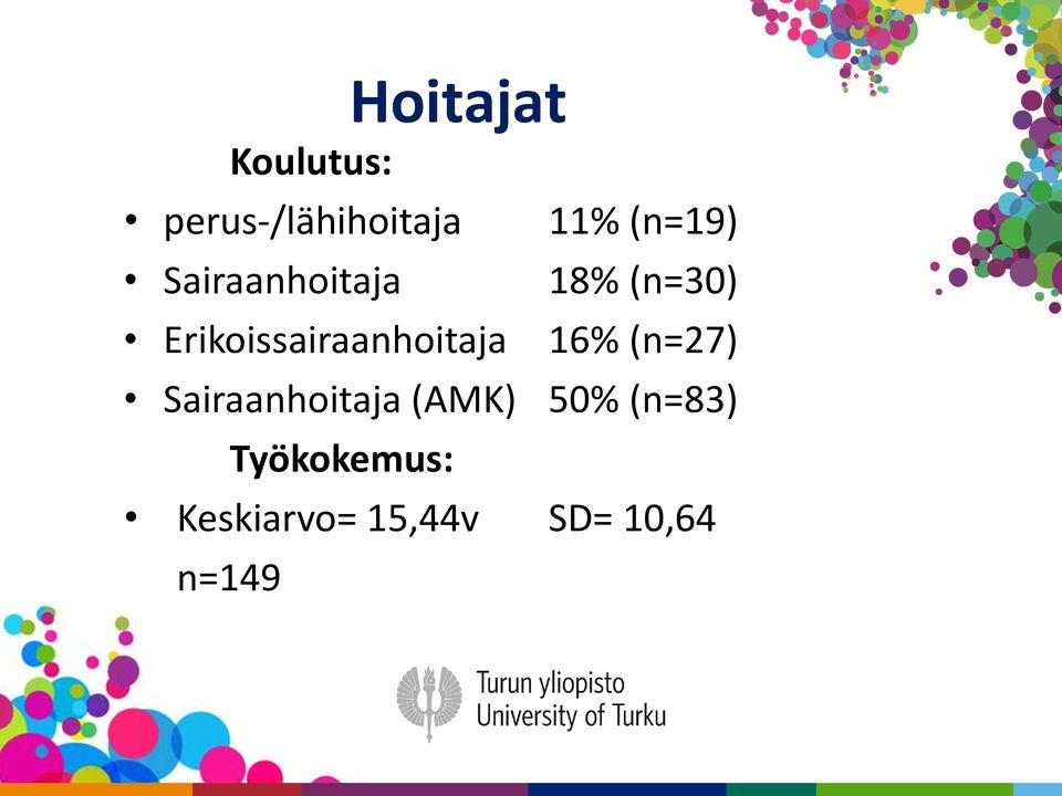 (n=19) 18% (n=30) 16% (n=27) Sairaanhoitaja