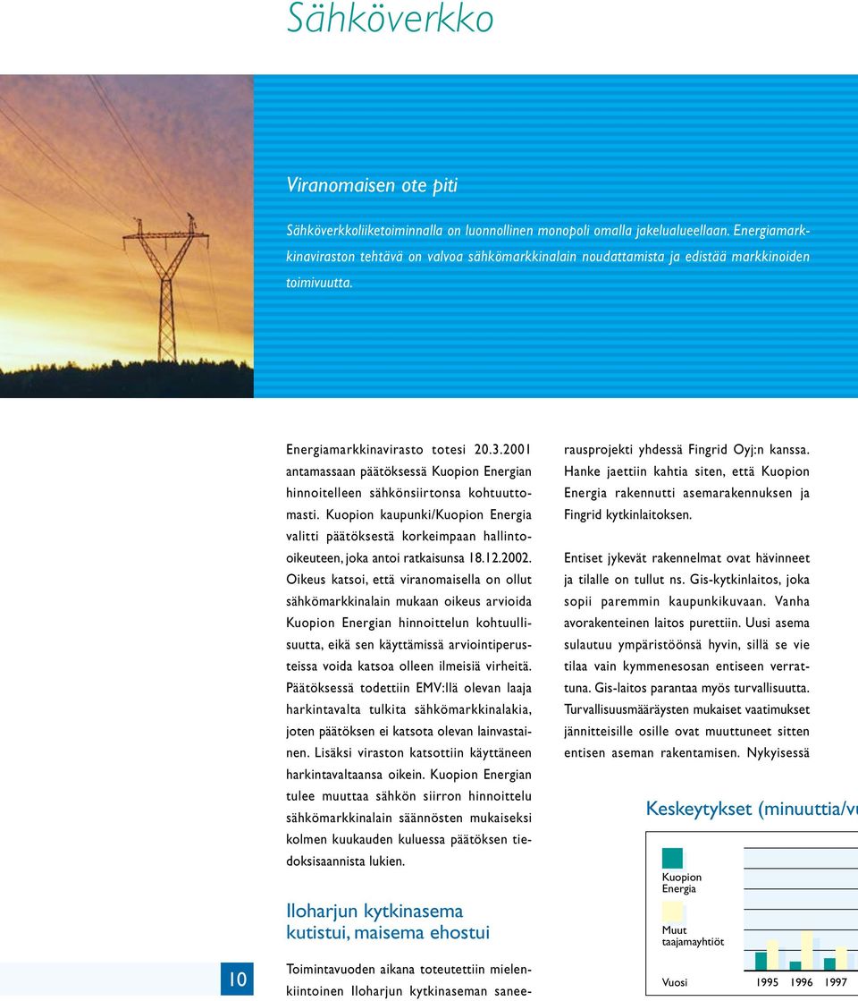 2001 antamassaan päätöksessä Kuopion Energian hinnoitelleen sähkönsiirtonsa kohtuuttomasti.